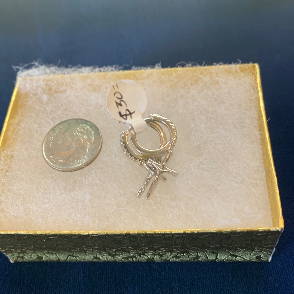 New beautiful small silver hoops with dangling cross and cz’s